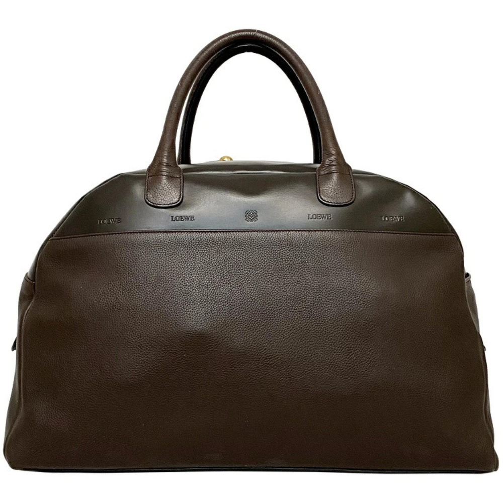 Loewe Boston Bag Brown Anagram Leather Travel Zipper Logo Business Trip